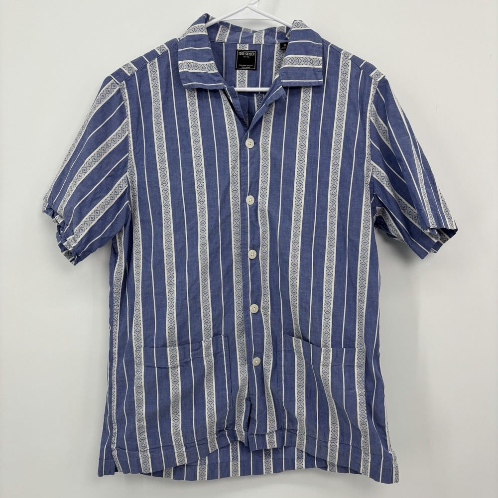 Todd Snyder Guayabera Leisure Shirt Mens Medium Blue White Striped Button Front